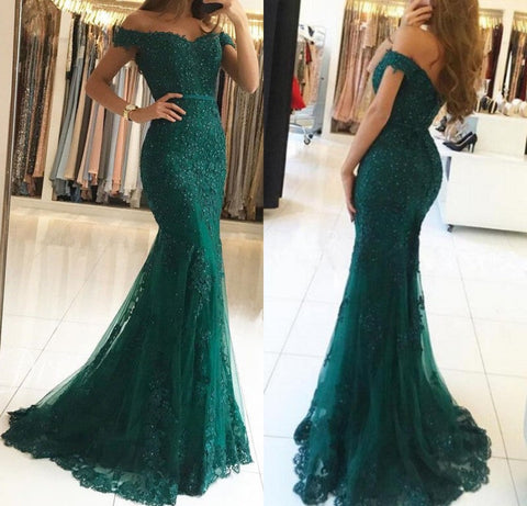 Long Mermaid Sweetheart Off-the-shoulder Tulle Lace Backless Prom Dress