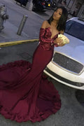 Long Mermaid Sweetheart Satin Prom Dress with Sleeves by BIZTUNNEL