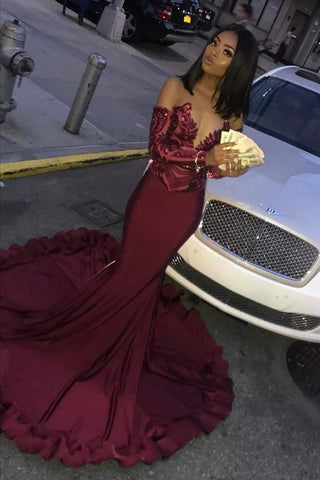 Vestido de fiesta largo de satén con escote corazón y mangas, corte sirena