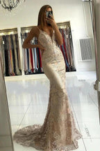 Long Mermaid Sweetheart Spaghetti Straps Appliques Lace Prom Dress by BIZTUNNEL
