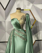 Long Mermaid Sweetheart Stretch Satin Prom Dress With Side Train by BIZTUNNEL