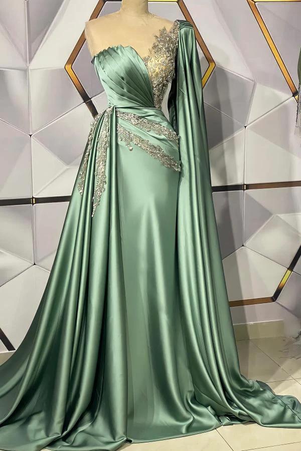 Long Mermaid Sweetheart Stretch Satin Prom Dress With Side Train by BIZTUNNEL
