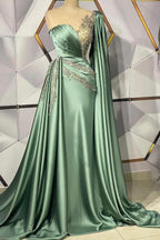 Long Mermaid Sweetheart Stretch Satin Prom Dress With Side Train by BIZTUNNEL