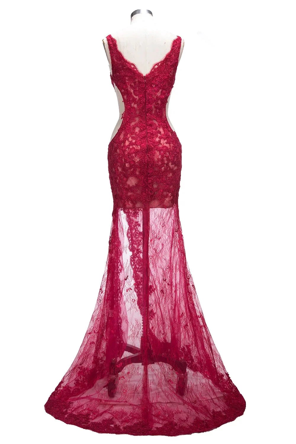 Long Mermaid V-neck Lace Appliques Prom Dresses with Slit by BIZTUNNEL