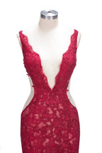 Long Mermaid V-neck Lace Appliques Prom Dresses with Slit by BIZTUNNEL