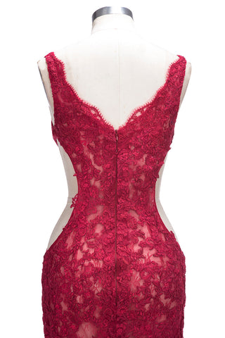 Vestidos de fiesta largos de sirena con escote en V y apliques de encaje con abertura