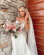 Long Mermaid V-neck Spaghetti Straps Appliques Lace Wedding Dress by BIZTUNNEL