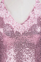 Long Mermaid V-neck Spaghetti Straps Pink Sequined Backless Prom Dress by BIZTUNNEL