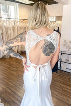 Long Mermaid V-neck Wide Straps Backless Wedding Dress by BIZTUNNEL