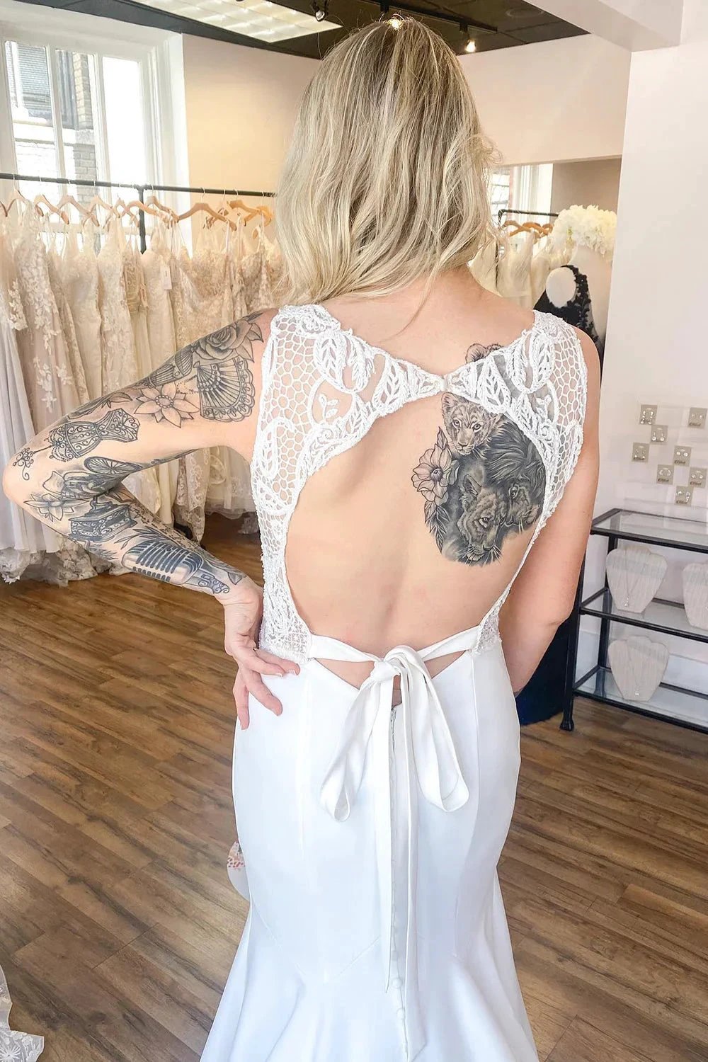 Long Mermaid V-neck Wide Straps Backless Wedding Dress by BIZTUNNEL