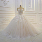 Long Off the Shoulder Sweetheart Ball Gown Sequin Appliques Lace Wedding Dress by BIZTUNNEL
