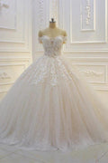 Long Off the Shoulder Sweetheart Ball Gown Sequin Appliques Lace Wedding Dress by BIZTUNNEL