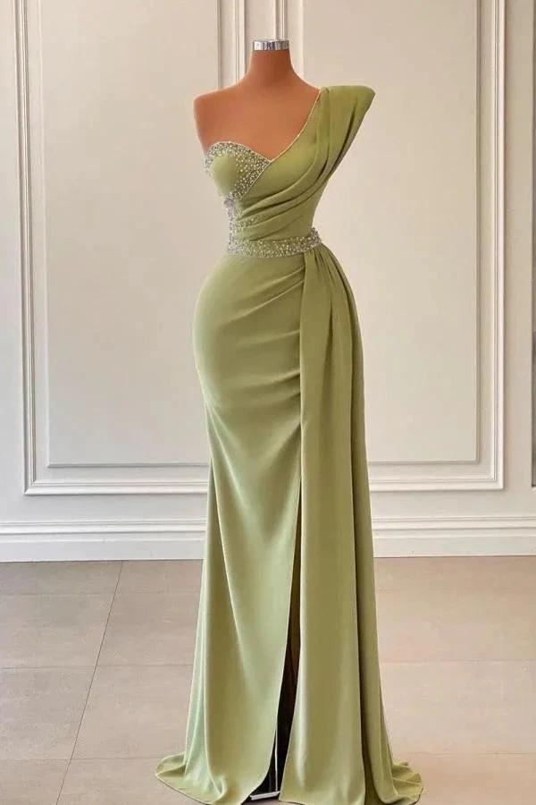 Long One Shoulder Mermaid Prom Dress With Ruffles by BIZTUNNEL