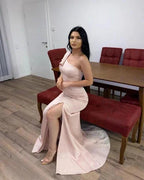 Long Pink Simple One Shoulder Split Mermaid Prom Dress by misshow.com