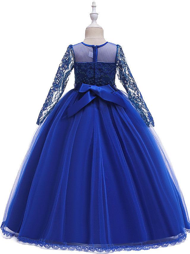 Long Princess Jewel Neck Party Pageant Flower Girl Dresses with Sleeves - photo 2