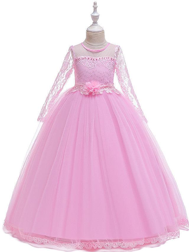 Long Princess Jewel Neck Party Pageant Flower Girl Dresses with Sleeves - photo 3