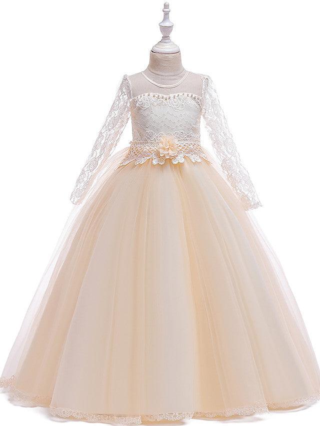 Long Princess Jewel Neck Party Pageant Flower Girl Dresses with Sleeves - photo 4