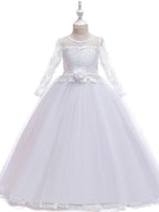 Long Princess Jewel Neck Party Pageant Flower Girl Dresses with Sleeves - photo 5