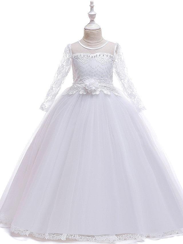 Long Princess Jewel Neck Party Pageant Flower Girl Dresses with Sleeves - photo 5