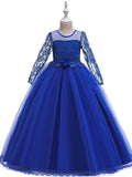 Long Princess Jewel Neck Party Pageant Flower Girl Dresses with Sleeves - photo 1