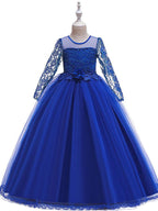 Long Princess Jewel Neck Party Pageant Flower Girl Dresses with Sleeves - photo 1