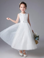 Long Princess Jewel Neck Tulle Wedding First Communion Flower Girl Dresses - photo 2