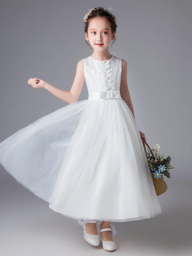 Long Princess Jewel Neck Tulle Wedding First Communion Flower Girl Dresses - photo 2