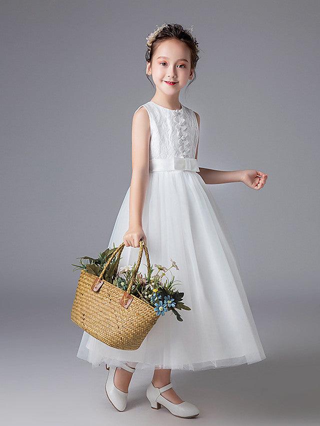 Long Princess Jewel Neck Tulle Wedding First Communion Flower Girl Dresses - photo 1