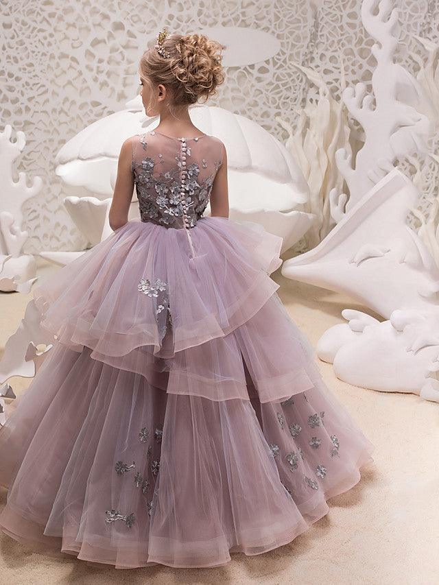 Long Princess Lace Organza Tulle Jewel Neck Maxi Party Birthday Pageant Flowe… - photo 2
