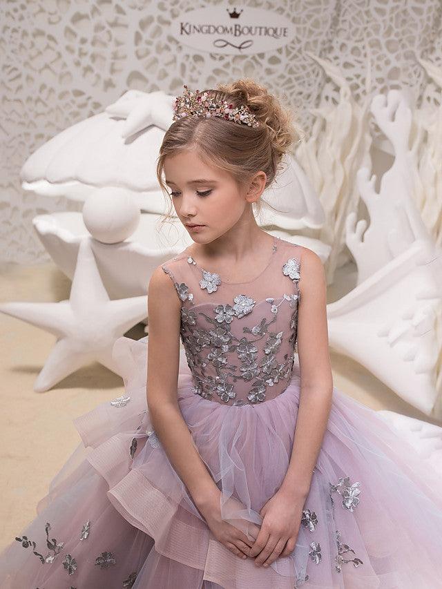 Long Princess Lace Organza Tulle Jewel Neck Maxi Party Birthday Pageant Flowe… - photo 3