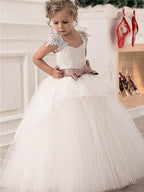 Long Princess Lace Satin Tulle Flower Girl Dresses - photo 2