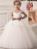 Long Princess Lace Satin Tulle Flower Girl Dresses - photo 1