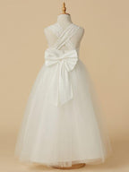 Long Princess Lace Satin Tulle Sleeveless Wedding First Communion Flower Girl… - photo 2