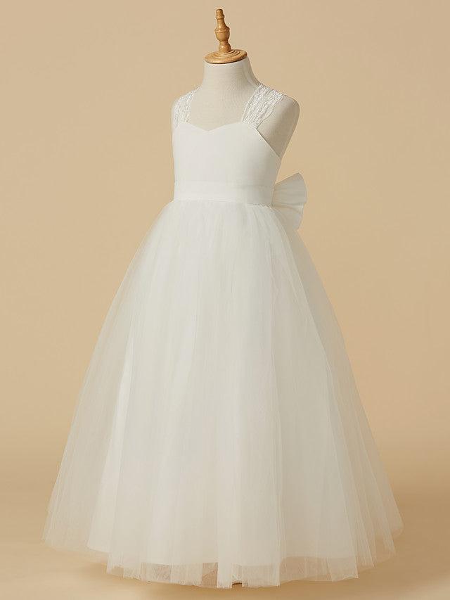 Long Princess Lace Satin Tulle Sleeveless Wedding First Communion Flower Girl… - photo 3