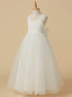 Long Princess Lace Satin Tulle Sleeveless Wedding First Communion Flower Girl… - photo 3