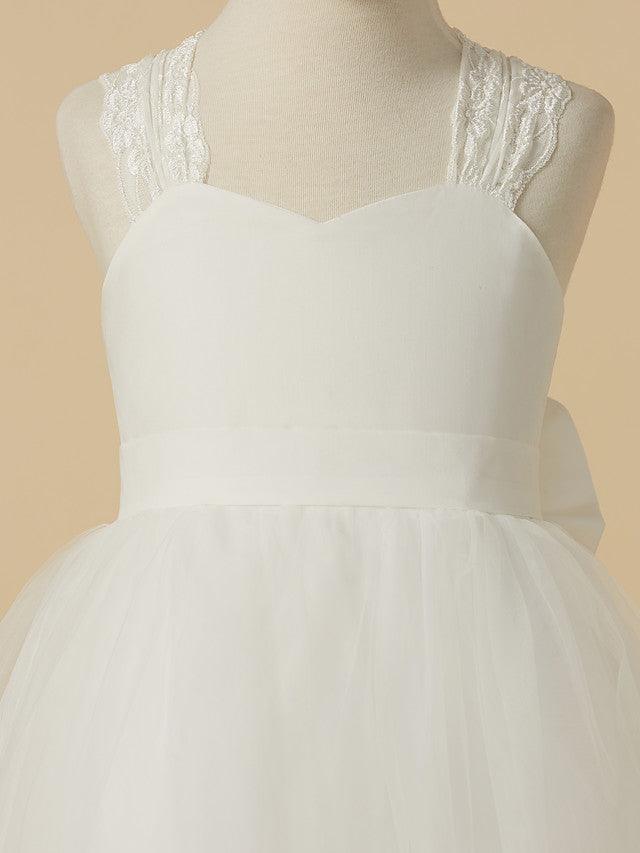 Long Princess Lace Satin Tulle Sleeveless Wedding First Communion Flower Girl… - photo 4