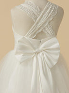 Long Princess Lace Satin Tulle Sleeveless Wedding First Communion Flower Girl… - photo 5
