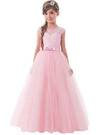 Long Princess Lace Tulle Jewel Neck Party Birthday Pageant Flower Girl Dresses - photo 2
