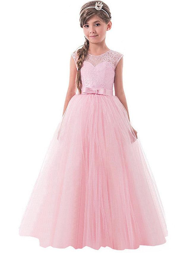 Long Princess Lace Tulle Jewel Neck Party Birthday Pageant Flower Girl Dresses - photo 2