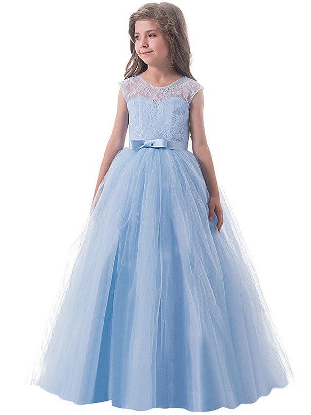 Long Princess Lace Tulle Jewel Neck Party Birthday Pageant Flower Girl Dresses - photo 3