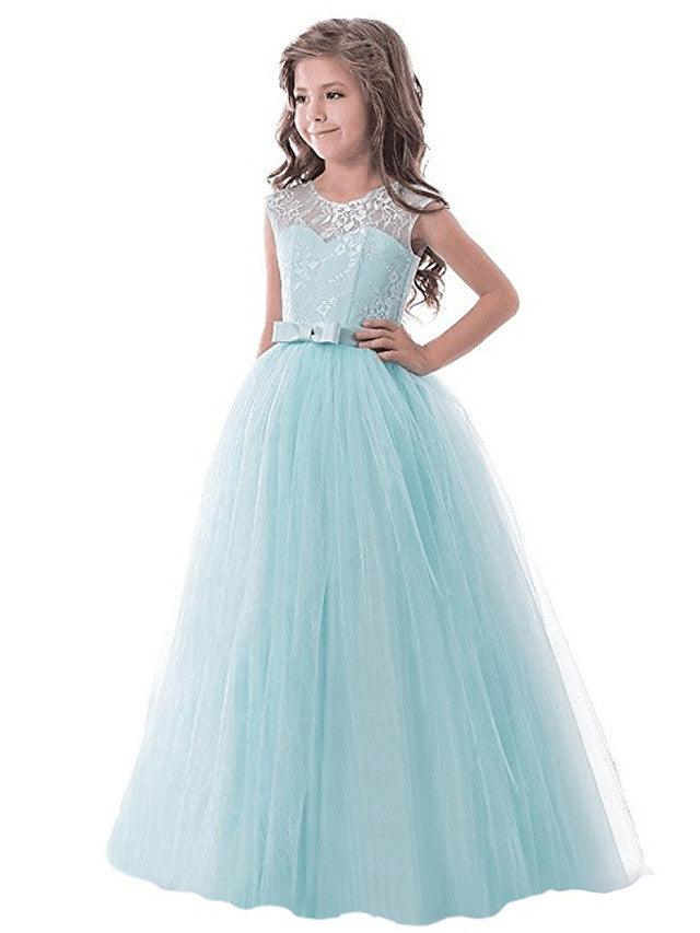 Long Princess Lace Tulle Jewel Neck Party Birthday Pageant Flower Girl Dresses - photo 4