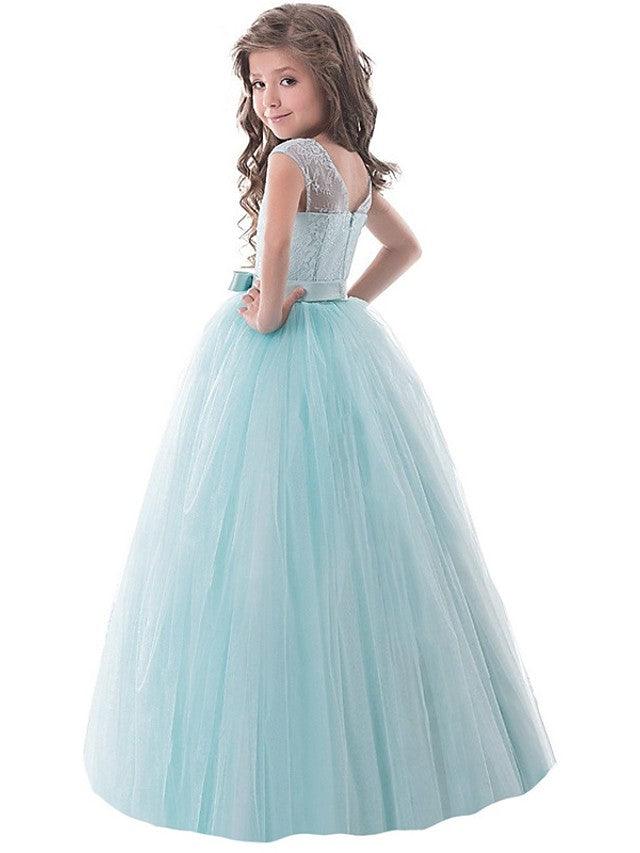 Long Princess Lace Tulle Jewel Neck Party Birthday Pageant Flower Girl Dresses - photo 5