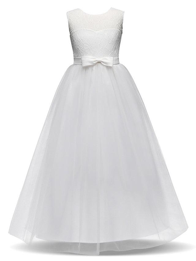 Long Princess Lace Tulle Jewel Neck Party Birthday Pageant Flower Girl Dresses - photo 6