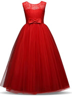 Long Princess Lace Tulle Jewel Neck Party Birthday Pageant Flower Girl Dresses