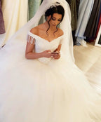 Long Princess Off-the-shoulder Beading Backless Tulle Wedding Dress With Tassel by BIZTUNNEL