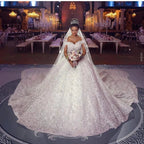 Long Princess Off-the-shoulder Lace Wedding Dress by BIZTUNNEL