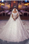 Long Princess Off-the-shoulder Lace Wedding Dress by BIZTUNNEL