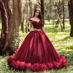 Long Princess Off-the-shoulder Tulle Wedding Dress by BIZTUNNEL