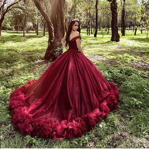 Long Princess Off-the-shoulder Tulle Wedding Dress