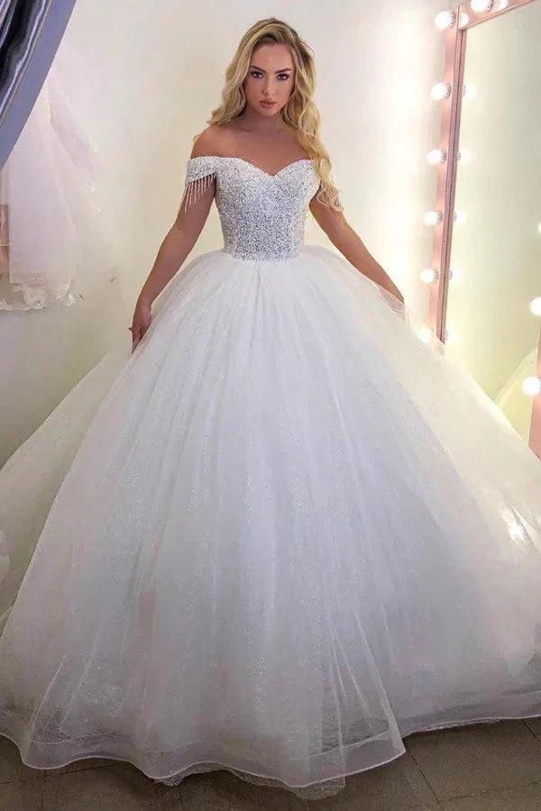 Long Princess off-the-shoulder Tulle Wedding Dress by BIZTUNNEL